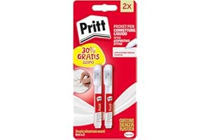 Pritt Pocket Pen, Bianchetto a Penna ad Asciugatura Rapida, Bianchetto Liquido con Punta Fine in Metallo, Cancellino ad Alto Potere Coprente per Scuola e Ufficio, 2 Confezioni da 8 ml