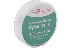 THE BEAD SHOP Transparenter, unsichtbarer Nylonfaden 1 mm, für Aufhängen, Nähen und Perlenstickerei, 29 kg Zugfestigkeit, 30 m Spule