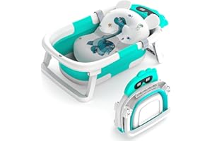 GLENMORE Bañera Plegable Bebé,Asiento Bañera Bebe con Cojin Bañera Bebe,Esenciales Para Bebés,Bañera de Ducha Portátil Adecuado Para Bebés y Niños de 0 a 24 Años