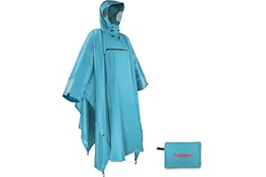 Andake Rain Poncho Waterproof Adult, Lightweight Reusable Raincoat Women Men Unisex with Hood for Hiking, Camping, Outdoor Activities