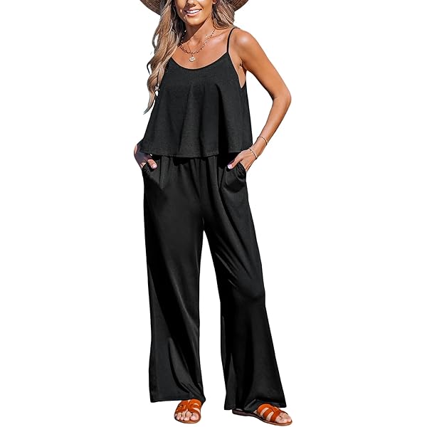 CUPSHE Damen Jumpsuit Schwarz - Eleganter Overall Mit Weiten Beinen