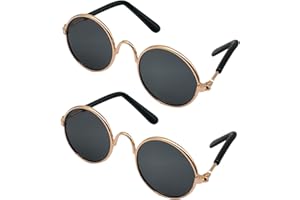 YAODHAOD Pet Dog Cat Sunglasses, Classic Retro Round Metal Prince Princess Sunglasses Puppy Katie Photo Props Toys（2 Pack) (8cm, Black)