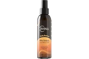 Olio solare con filtro UV per capelli mossi, ricci, super ricci, afro Curly Summer di DIVINA BLK con oli di girasole, macadamia, monoï e argan BIO (150ml)