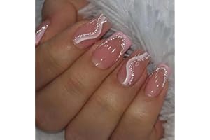 CEBOIC 24 Piezas Uñas Postizas Cortas Cuadradas Uñas Falsas Bailarina Acrylic Natural Adhesivas Uñas Press on Nails Cobertura Completa Artificiales Uñas con Diseños para Mujeres