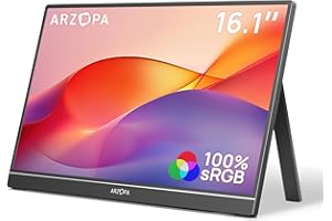 ‎ARZOPA ARZOPA 16.1" Portable Monitor, 1920×1080 FHD IPS Tragbarer Monitor für Laptop mit Einzelstange, Unterstützt HDMI/Typ-C/USB-C, Augenschutz-Gaming-Bildschirm für Laptop/PC/Mac/PS3/4/5/Xbox