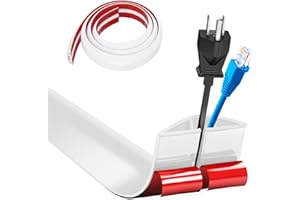 BUERPINKING 1M x 5cm Cache Cable Sol, Petit Canal de Câble Flexible, Goulotte Passe Cable Sol Silicone, Protege Cable Sol, Cache Fil Électrique Sol Auto-Adhésif pour Tous Les Câbles(Blanc)