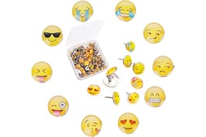 Liuer 100PCS Puntine per Lavagna Sughero Emoji-Expression Puntine da Disegno Chiodini Testa con Punta in Acciai Puntine di Mappa e Bacheca di Sughero in una pratica scatola(Modello Casuale)