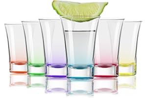 FLOW Barware Shot Glasses | Coloured Heavy Base Shot Glasses Set of 6 | 50ml Shot Glasses | Stackable Coloured Shot Glass Set for Vodka, Tequila, Whisky Shots | Multicoloured