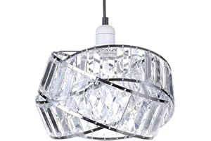 Chi-buy Modern Shiny Ceiling Lamp Shade Modern Polished Chrome and Acrylic Transparent Beads Interwoven Ring Shade Accessories Plastic/Metal Frame Pendant Light Shade (Cromi)
