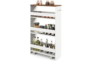 ‎GIANTEX GIANTEX Nischenregal 20 cm Breit, Küchenregal Küchenschrank Küchenwagen Klein, Nischenschrank Nischenwagen auf Rollen, Badregal Rollwagen Holz 4 Etagen, Schmales Regal für Küche, 47,5 x 20 x 80,5 cm