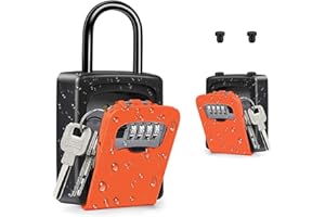 ZHEGE Key Lock Box Outdoor, 4 Digit Combination Key Safe Outdoor, Key Box with Code for Spare Keys Storage at Home, Office, Construction Site, Airbnb Rental, Key Box (Orange)