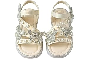 Luckywaqng Sandalen Für Mädchen, Modische Perlenblumen-Prinzessin-Sandalen Prinzessin Schuhe Kleinkind Sommerschuhe Leder Sandaletten Leicht Mädchenschuhe Slide Girl Sandal Slingback Strandsandalen