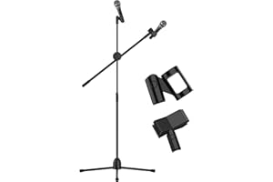 ZENO Microphone Stand Boomarm | Portable Mic Stand | Adjustable Boom Arm for Musicians, Schools, Meeting Rooms, Live Perfomances | Fits All Microphones | 140CM Max Height | Black