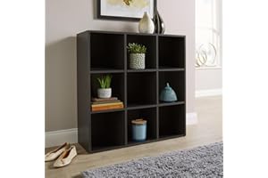 Home Source Storage 9 Shelf Cube Bookcase Wooden Display Unit, Black