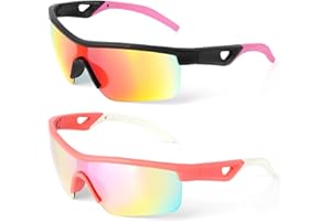 Tobriavor 2 Pièces Lunette de Soleil Enfant, Protection UV400 Lunettes Sport Lunettes de Vitesse Lunettes de Cyclisme Running Baseball pour 3-14 ans Garçons Filles