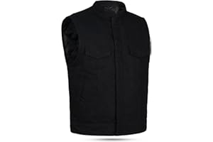 Leatherick SOA Black Mens Body Warmer Denim Waistcoat - Motorcycle Bikers Club Denim Vest with Quilted Liner and Multiple Pockets