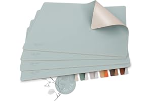 ‎SÖLMO sølmo I Designer Tischset aus PU-Leder, Hitzebeständig Zweifarbig I 4er Platzset abwischbar, Tischset Leder, Platzdeckchen, Platzset Leder, Tischset Kinder (SkyBlue/Silver)