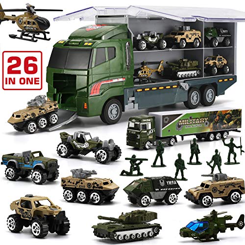 Juguetes para Niños, Coches de Juguetes Militares Fundidos a Presión con Camiones Helicópteros Jeep Soldados Tanques Vehículos Blindados, Juguetes Educativos para Escuelas Cumpleaños Navidad (26 PCS)
