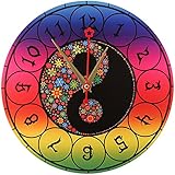Wanduhr – „70er Jahre Blumen Yin/Yang“ (28 cm)