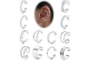 LOLIAS 12 Pieces Ear Cuffs for Women Non Piercing 18K Gold Plated Adjustable Fake Earrings Cartilage Helix Wrap Earring Set Cuffs Earrings For Women Girls Gold Silver