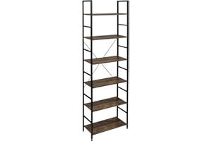 EUGAD Scaffale ad Angolo Multifunzionale Libreria Scaletta con 6 Ripiani Scaffalatura Portaoggetti Mobile Autoportante per Studio Sala Design Industriale Legno vintage 0011ZWJ
