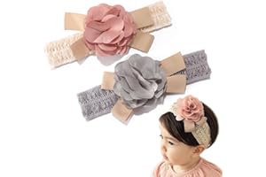 Fashband Baby Girl Diademas de nylon Flower Wide Headwrap Pañuelo elástico para recién nacidos, bebés y niños (paquete de 2)(Encaje ancho)