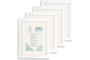 ENMARKALIA Marco de fotos (pack x4), color Blanco, tamaño 18x24 cm con paspartú de 13x18 cm, soporte de pie, colagador horizontal y vertical para montaje en pared, moldura de 18x18mm y cristal , X4 Uds