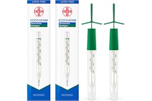 AIESI® Fieberthermometer klinischen analog glas klassisch ohne quecksilber fur erwachsene und kinder ECOTHERM (2 stuck), Mit koffer zum schnellen nullstellen, Okologische, 24 monate garantie
