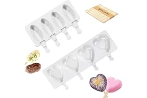 May Huang Stampi per Ghiaccioli in Silicone, 2 Pezzi Silicone Stampi per Gelato con 50 Bastoncini di Legno, Senza BPA, Stampo per Ghiaccioli al Cioccolato Congelato Fai da Te per Bambini Adulti (X)
