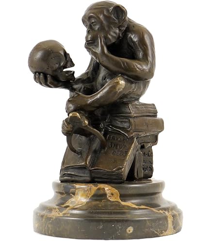 Pocket Art - Singe Avec Crâne Miniature - Réplique 10cm D'après W.H. Rheinhold - Résine Peinte à La Main