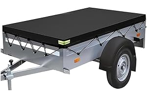 Fuerdich Lona para Remolque, Lonas Resistente Al Viento Y A la Lluvia con Cuerda de Lona 420D, PVC, Impermeable, para Remolque de 750 Kg, 207x114x10cm (Negro﻿)
