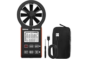 CFM Anemometer Handheld Air Flow Meter, HVAC Wind Meter Measuring Wind Speed 0.3~30m/s & Air Volume 0~999,900 ft3/min with Temperature & Auto-off, MAX/MIN/Real-time Display, Kethvoz 6000GH Windometer