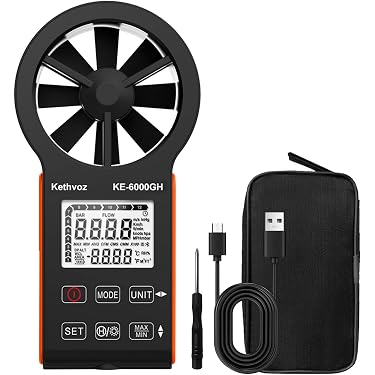 Raguso PM6252A Digitales Anemometer – Windgeschwindigkeitsmesser Mit LCD, Hintergrundbeleuchtung, Data-Hold & 6 Einheiten, Inkl. Tasche