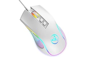 HXSJ X100 Gaming Mouse Wired,Ergonomic PC Gaming Mice with 7 Colors LED Backlit,7 Buttons,Gaming Optical Sensor,4 DPI Level Settings,Up to 3600 DPI,Lightweight,for PC,Laptop,Mac,PS4,XBOX - White