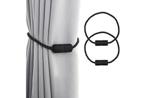 DOETYD 2 PCS Magnetic Curtain Tiebacks,Hand Weave Curtain Holdbacks,Curtain Ties Rope Band for home&office,Window Curtain Decoration(Black)