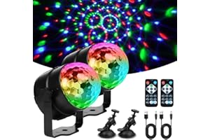 URAQT Discokugel LED, 2 Stück 360° Rotation Partylicht Mit Fernbedienung Und USB Kabel, 7 Farben RGB Modi Musikgesteuert LED Party Lampe Für Kinder Halloween Xmas Hause Party Deko