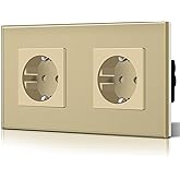 BSEED Schuko Steckdose 2 Fach EU-Standard DoppelsteckdoseWandsteckdose Kristall Glas Platte 16Amp 250 V Verlängerungssteckdos