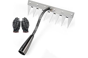 HYUNLAI Rateau Jardin, Râteau De Désherbage avec des Gants, Rateau De Jardin en Acier Au Carbone, 5/6/7/8 Teeth Outils De Râteau à Main, Outil Jardinage pour Désherbage Ameublissement du Sol Semis (8 Dents)