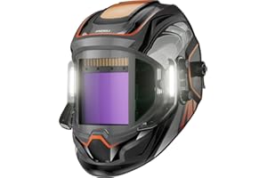 ANDELI Schweißhelm – Panorama-180°-Sicht 9,5 x 9,5 cm, True Color automatische Verdunkelung, Schweißhelm mit Licht, 4 Lichtbogen-Sensor, 4/5-8/9-13 Typ-C Lade-Moner LED