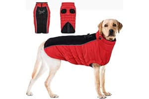 Woiil Dog Clothes Waterproof Large Dog Coats,Dog Jacket Xl with Harness and Zipper Design for Easy On and Off Wear, Dog Winter Clothes for Golden Retriever,Labrador and German Shepherds(XL, Red)