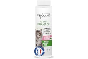 Vetocanis | Shampoo per gatti | Shampoo secco in polvere | Assorbe l'eccesso di sebo e sporche| A base di talco | toelettatura del gatto | Formulato sotto controllo veterinario | Made in France | 150g