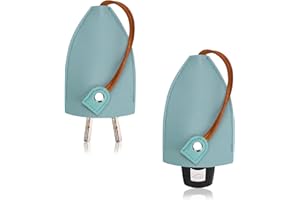 NQEUEPN 2pcs Car Key Case, Pull Out Car Key Holder Sleeve Cute Keychain Bag PU Leather Portable Key Pouch Large Capacity Protector Key Fob Holder for Women Men (Light Blue)