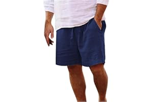 riou Pantlaoncini Uomo Estivi Lino Cotone Pantaloni Corti Uomo Sportivi Casual Leggero Bermuda Comodo Tinta Untia Shorts Uomo Eleganti Pantalone Corto con Coulisse e Tasche Short da Spiaggia
