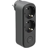Electraline 55106 Schuko Front Dual Adapter 2 Outlets 16A (2P+E) with ON/OFF Switch, Schuko 2-Outlet Strip, Black/Grey