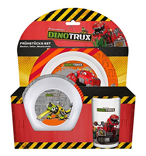 p:os 25413 Frühstücksset DreamWorks Dinotrux 3 teilig, Teller, Schüssel und Becher