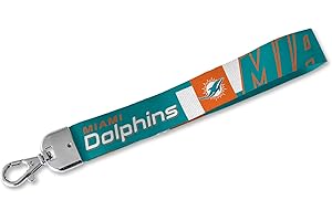 Rico Industries NFL – Lanière de poignet en forme de dauphins de Miami – Joli bracelet pour homme et femme – Pour clés de voiture, badges, cartes, portefeuille, téléphone, appareil photo