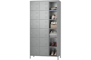 SUPEER Armadio in metallo con 18 scomparti, in metallo con prese d'aria per dipendenti, palestra, scuola, ufficio (Grigio Chiaro)