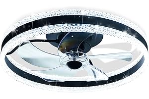MUMENG ELINKUME ventilateur plafond avec lumiere 52CM, 2 Anneaux de Lumière，6 Vitesses de Vent Dimmable, Adapté à La Chambre à Coucher, La Chambre D'enfant, Le Salon