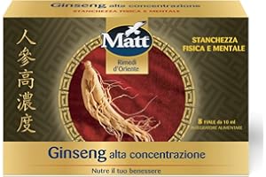 Matt Rimedi d'Oriente, Ginseng Alta Concentrazione, Integratore Alimentare Utile per Stanchezza Fisica e Mentale, con Proprietà Tonico Adattogene, Confezione da 8 Fiale da 10 ml, Prodotto in Italia
