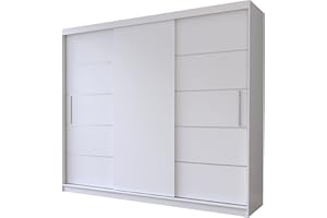 Fabryka Mebli Idźczak Schwebetürenschrank Alba 250, Schiebetürenschrank, Kleiderschrank mit Kleiderstange und Einlegeboden, Schlafzimmerschrank, Schiebetüren, Modern Design (Weiß/Weiß)